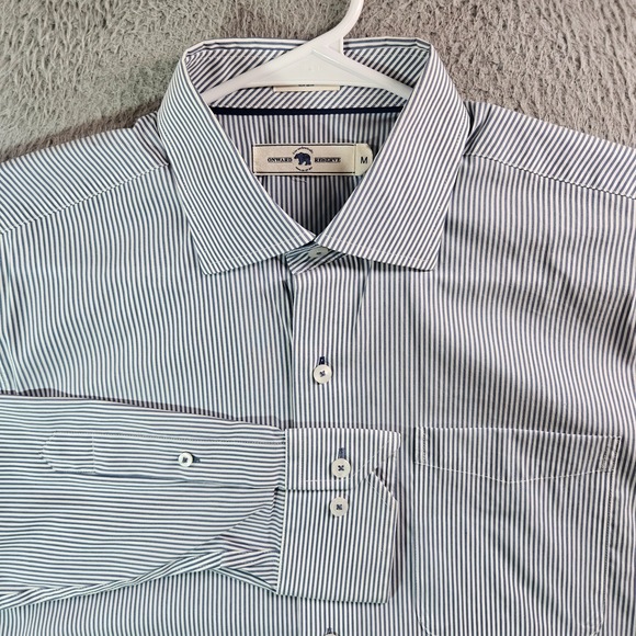 Onward Reserve Shirt Men Medium Tailored Fit Button Up Long Sleeve Whtie Striped - Picture 1 of 10